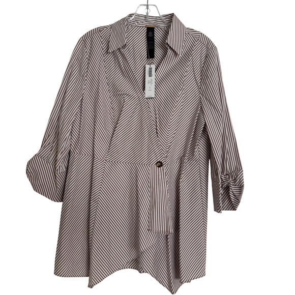Chico's Tops - NWT Chico's Black Label Stripe Peplum Top Neutral Brown White Wrap Blouse Size 1